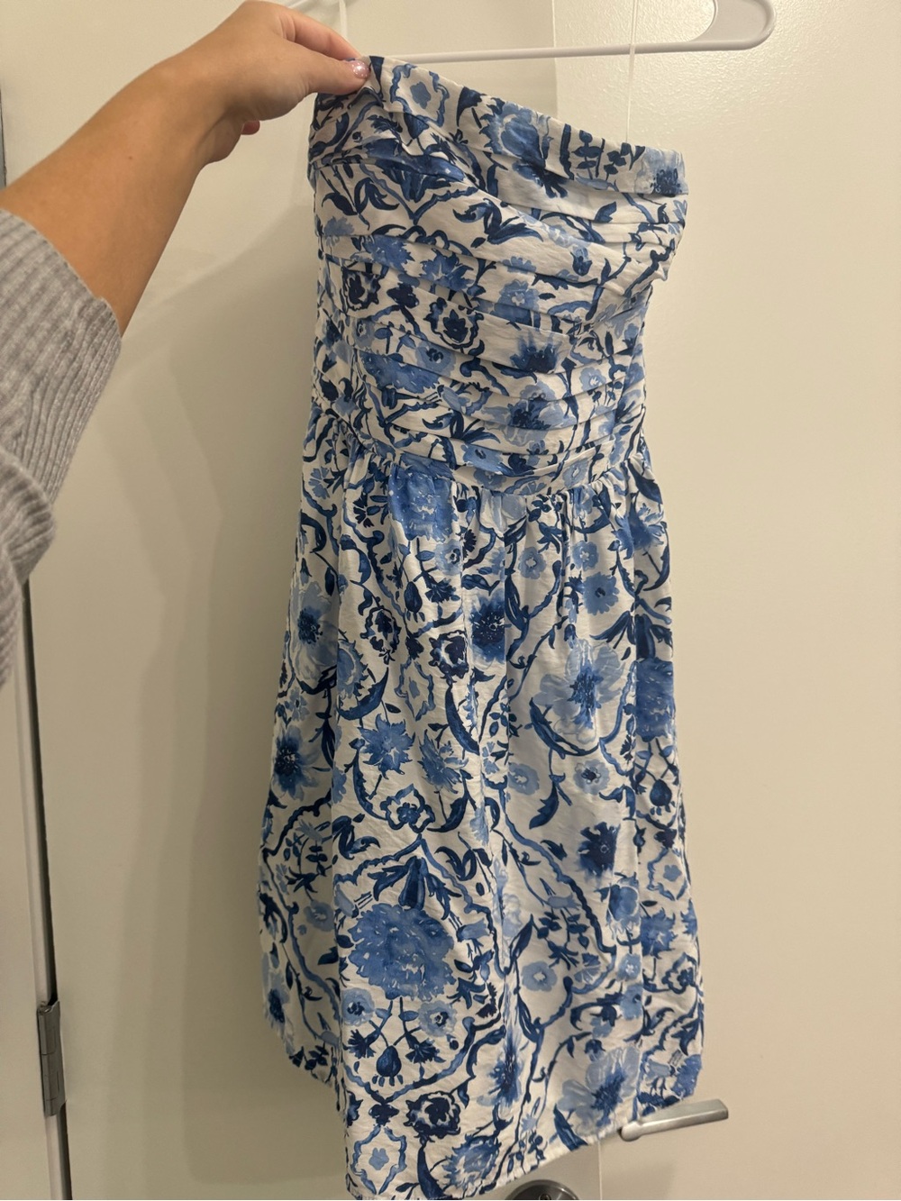 Abercrombie & Fitch White Strapless Dress with Blue Floral Print